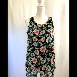 Rafaella Black Flower Print Top